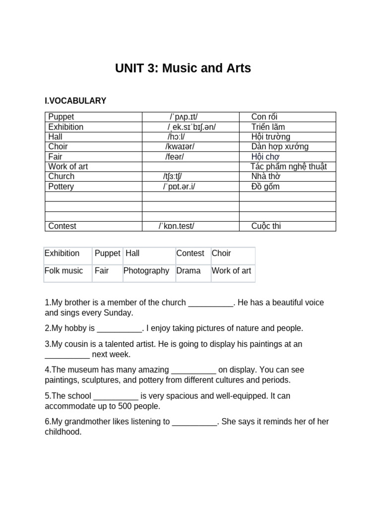 Music and Arts Vocabulary Guide | PDF | Language Arts & Discipline ...
