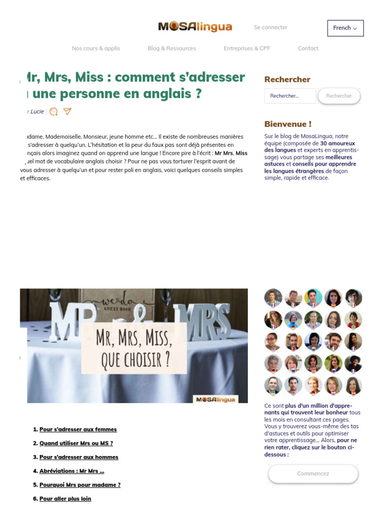 Mr, Mrs, Miss : Titres en anglais | PDF | Langue anglaise | Langue chinoise
