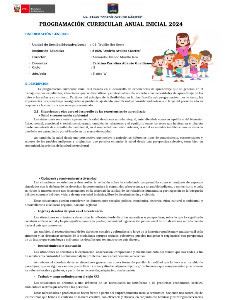 Currículo Anual Inicial 2024 Trujillo | PDF | Las emociones | Amor