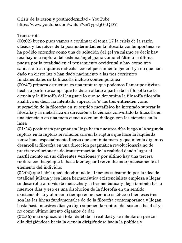 Crisis de la razón y posmodernidad | PDF | Razón | Metafísica