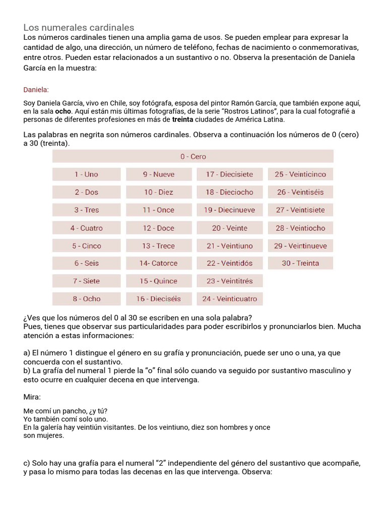 Leccion 7 Los Numerales Cardinales y Sustantivos | PDF | Sustantivo ...
