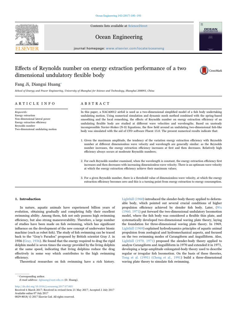 C - Effects of Reynolds Number On Energy Extraction Performance of A ...
