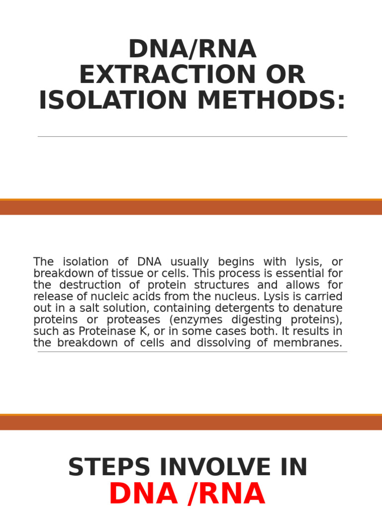 DNA/RNA Extraction Methods Overview | PDF | Cooking, Food & Wine | Wellness