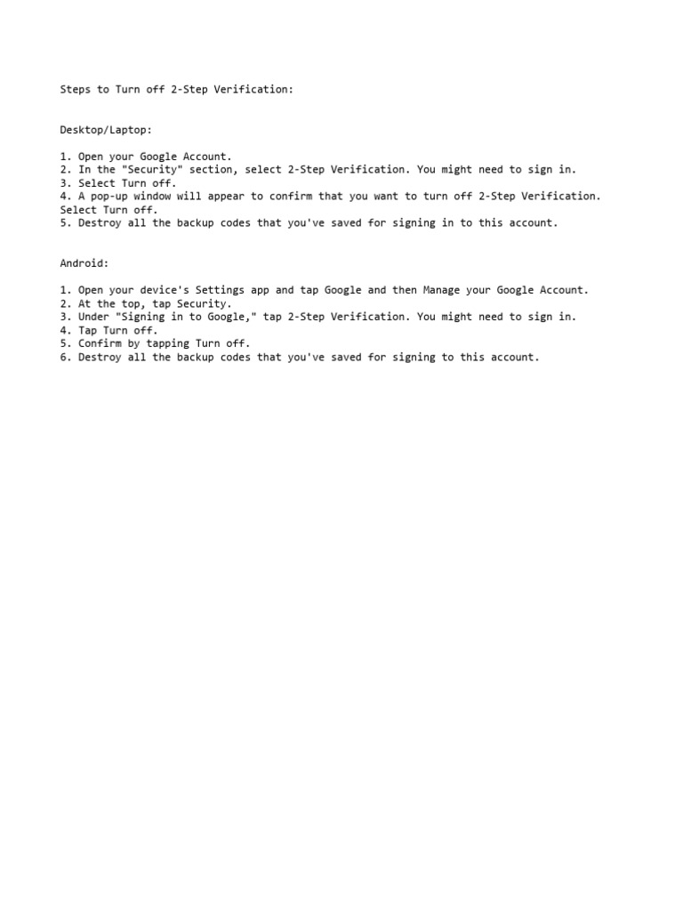 Disable 2-Step Verification Guide | PDF