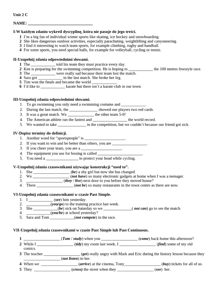 Unit 2 C | PDF | Entertainment | Sports