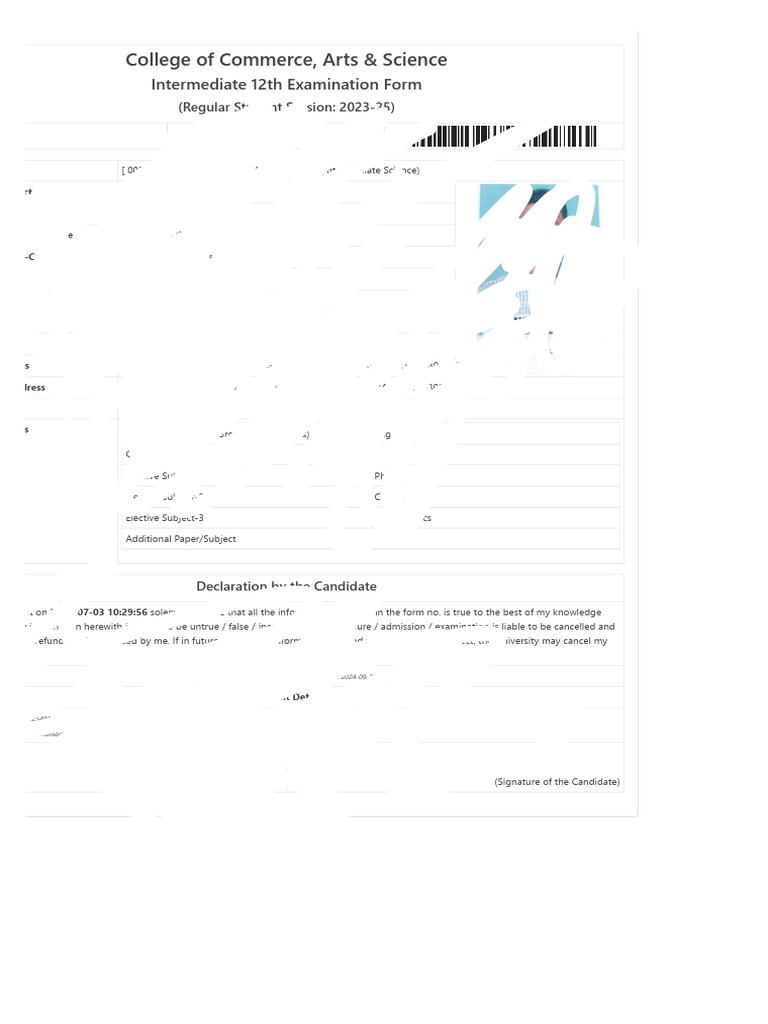 College of Commerce, Arts & Science: Intermediate 12th Examination Form ...