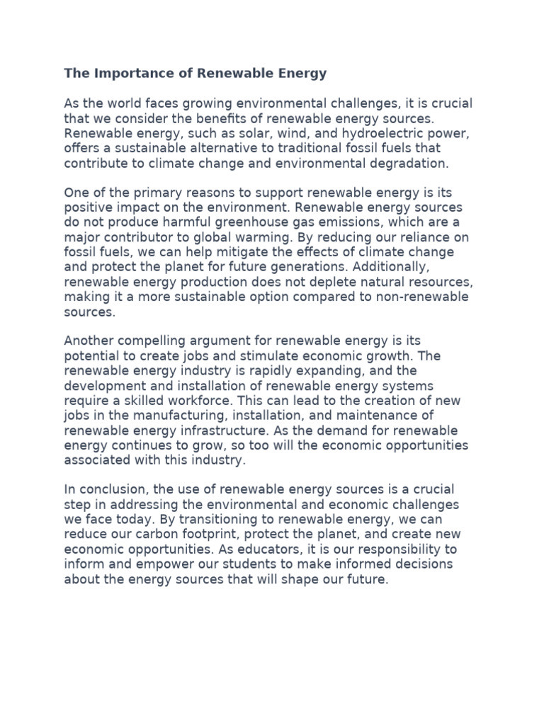 The Importance of Renewable Energy | PDF | Finance & Money Management ...