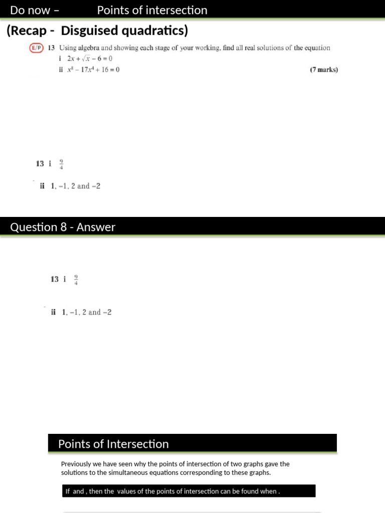 Points of Intersection in Graphs | PDF | Quadratic Equation | Equations