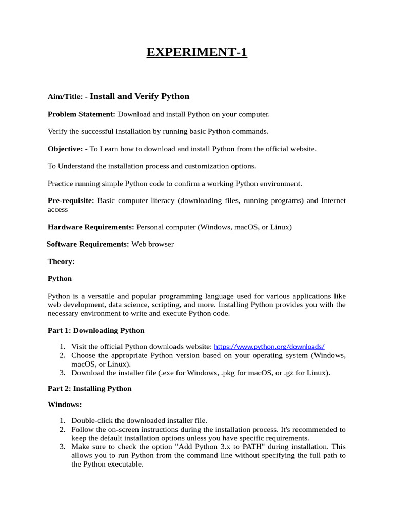 Experiment 1 | PDF | Installation (Computer Programs) | Python ... image.