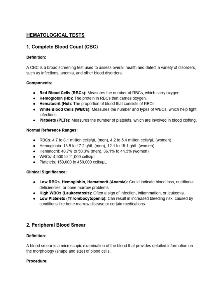 Comprehensive Guide to Hematological Tests | PDF | Anemia | Blood Cell