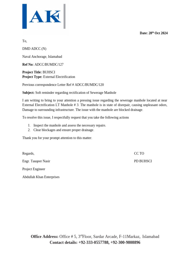 Urgent Repair Request for Sewerage Manhole | PDF