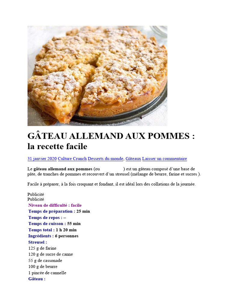 Gâteau allemand aux pommes facile | PDF | Livres de cuisine, nourriture ...