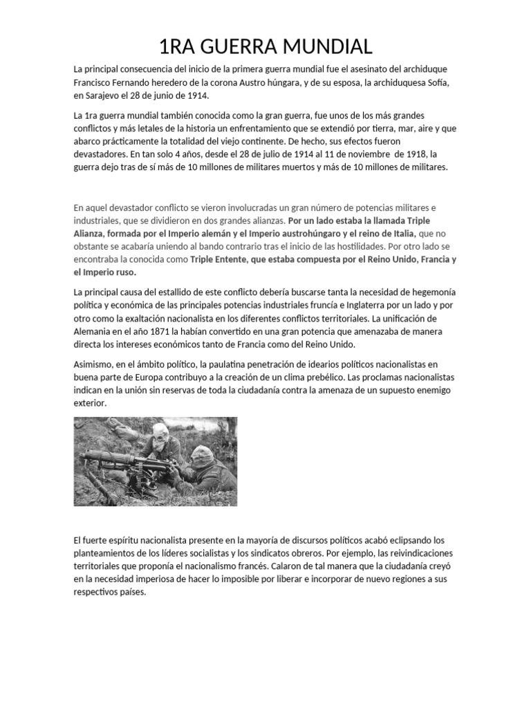 Causas y Consecuencias de la 1ra Guerra Mundial | PDF | Primera Guerra ...