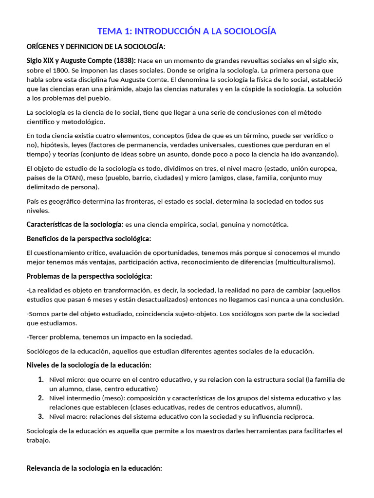 TEMA 1-Introduccion A La Sociologia | PDF | Sociología | Sociedad