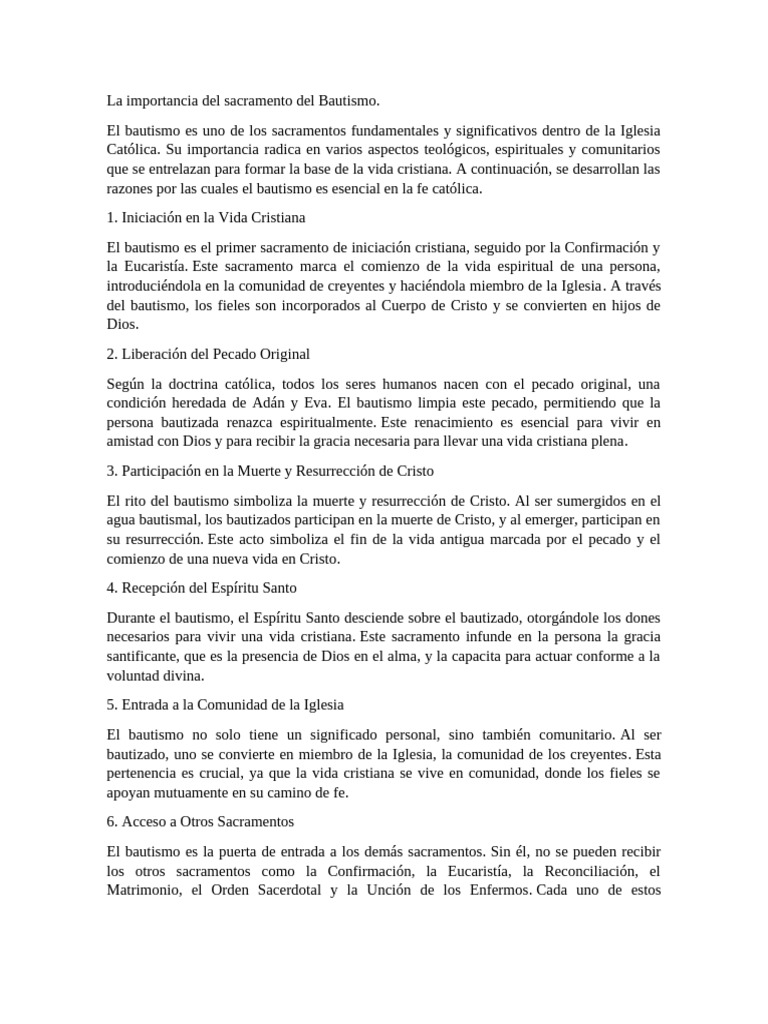 La Importancia Del Sacramento Del Bautismo | PDF | Bautismo | Sacramentos