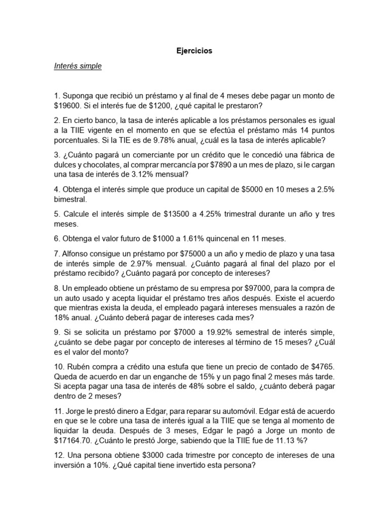 Ejercicios de Interés Simple y Compuesto | PDF | Interés | Tasas de interés