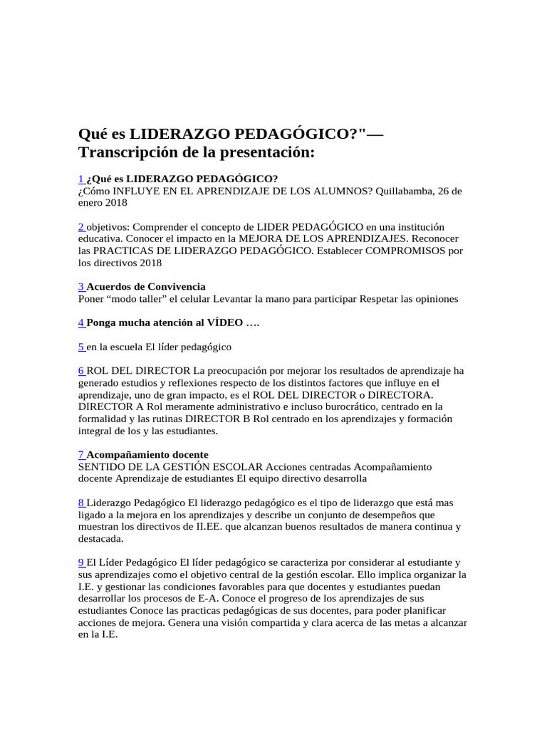 Liderazgo Pedagógico y Aprendizaje Efectivo | PDF | Pedagogía | Liderazgo