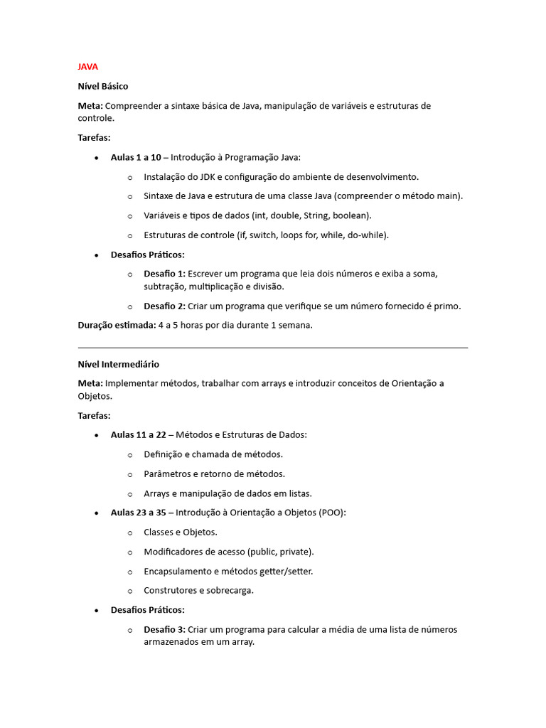Curso Completo de Java e Banco de Dados | PDF | Classe (programação de ...