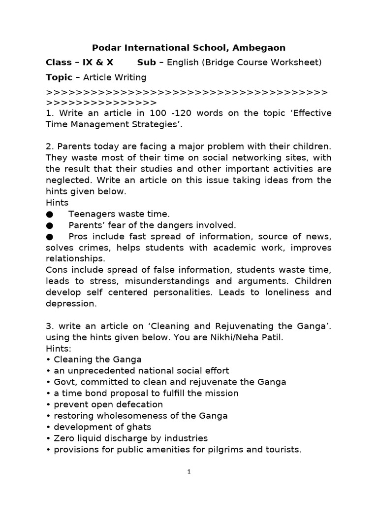 1714979395066.IX & X - Bridge Course Worksheet - Article Writing | PDF ...