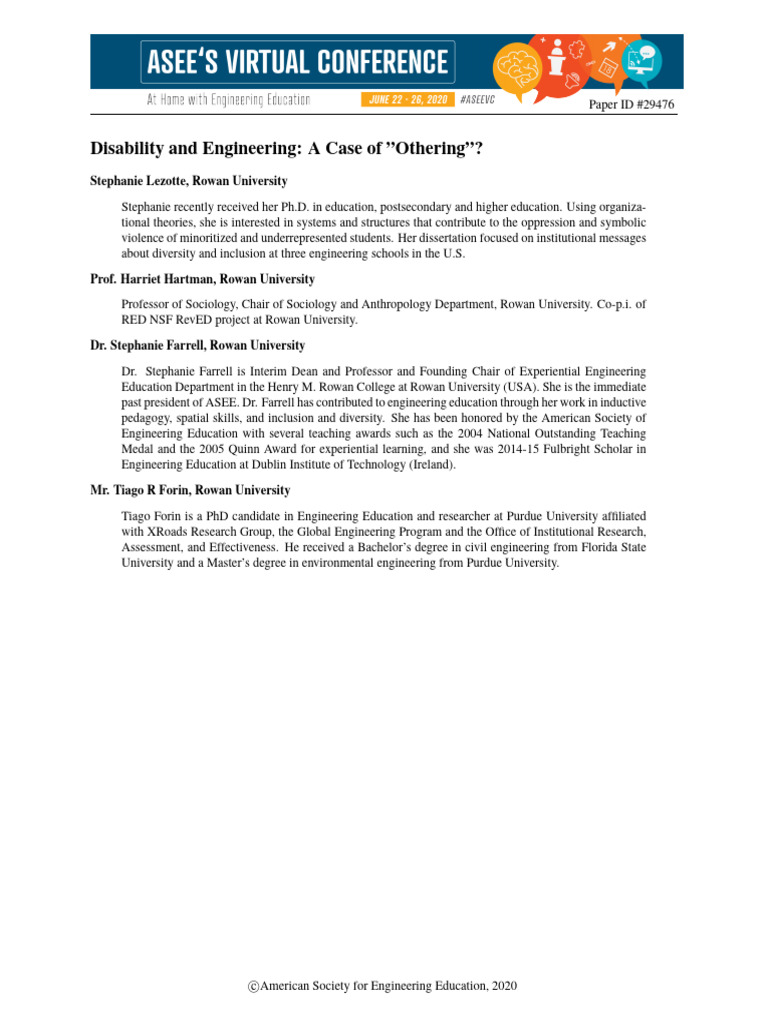 Disability and Engineering A Case of Othering | PDF | Disability | Self ...