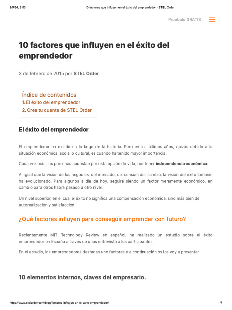 10 Factores Que Influyen en El Éxito Del Emprendedor - STEL Order | PDF ...