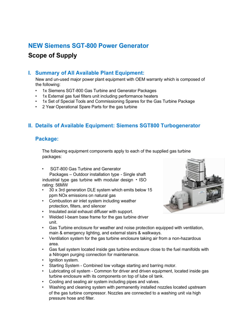 Siemens SGT-800 Generator Overview | PDF | Gas Turbine | Electric Generator