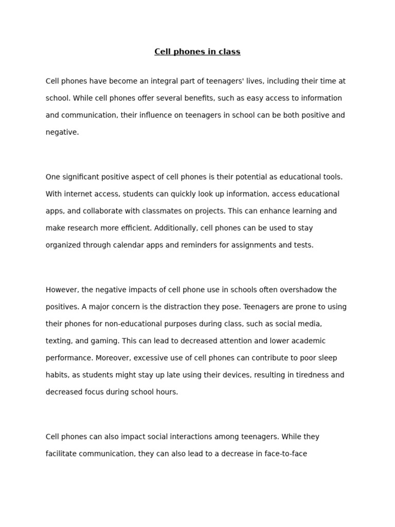 Impact of Cell Phones in Classrooms | PDF | Adolescence | Mobile Phones