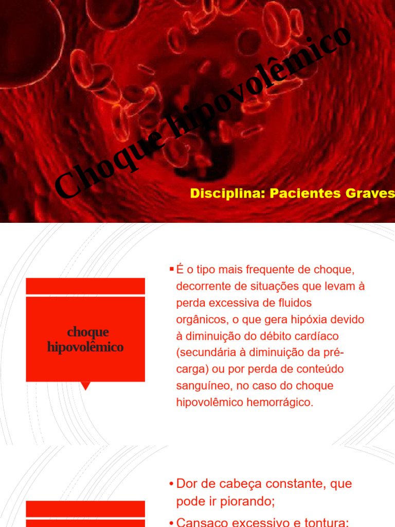 Choque Hipovolêmico: Sintomas e Primeiros Socorros | PDF | Choque ...