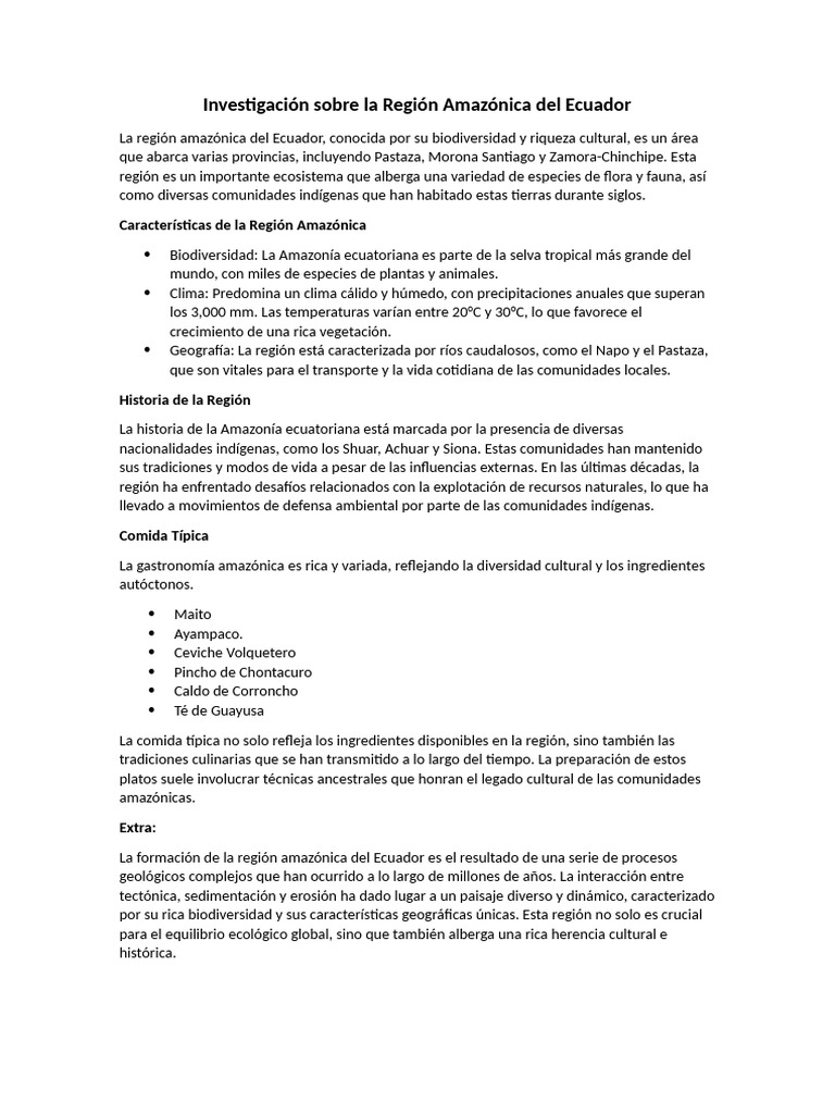Investigación Sobre La Región Amazónica Del Ecuador | PDF | Ecuador ...