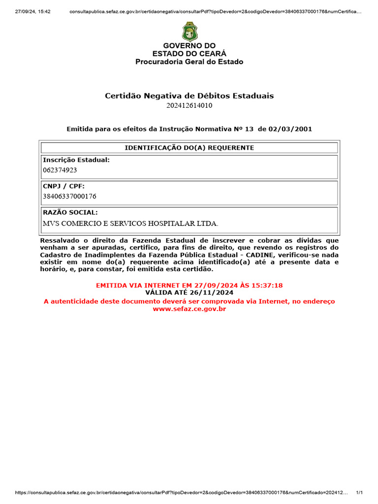Certidão Estadual Pdf