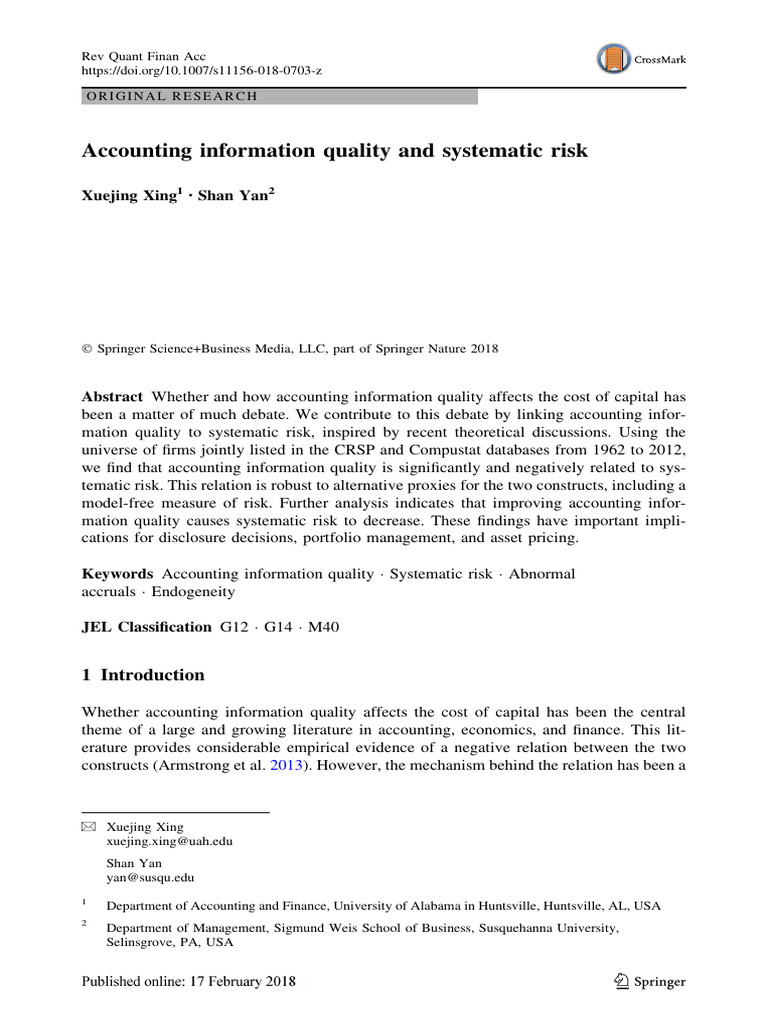Xing2018 Accounting Information Quality and Systematic Risk | PDF ...