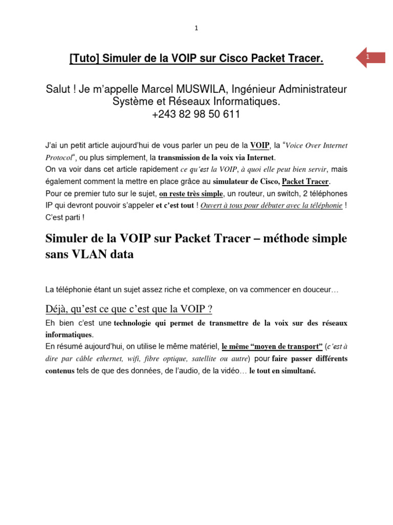 Simuler la VOIP sur Cisco Packet Tracer | PDF | Voix sur IP ...