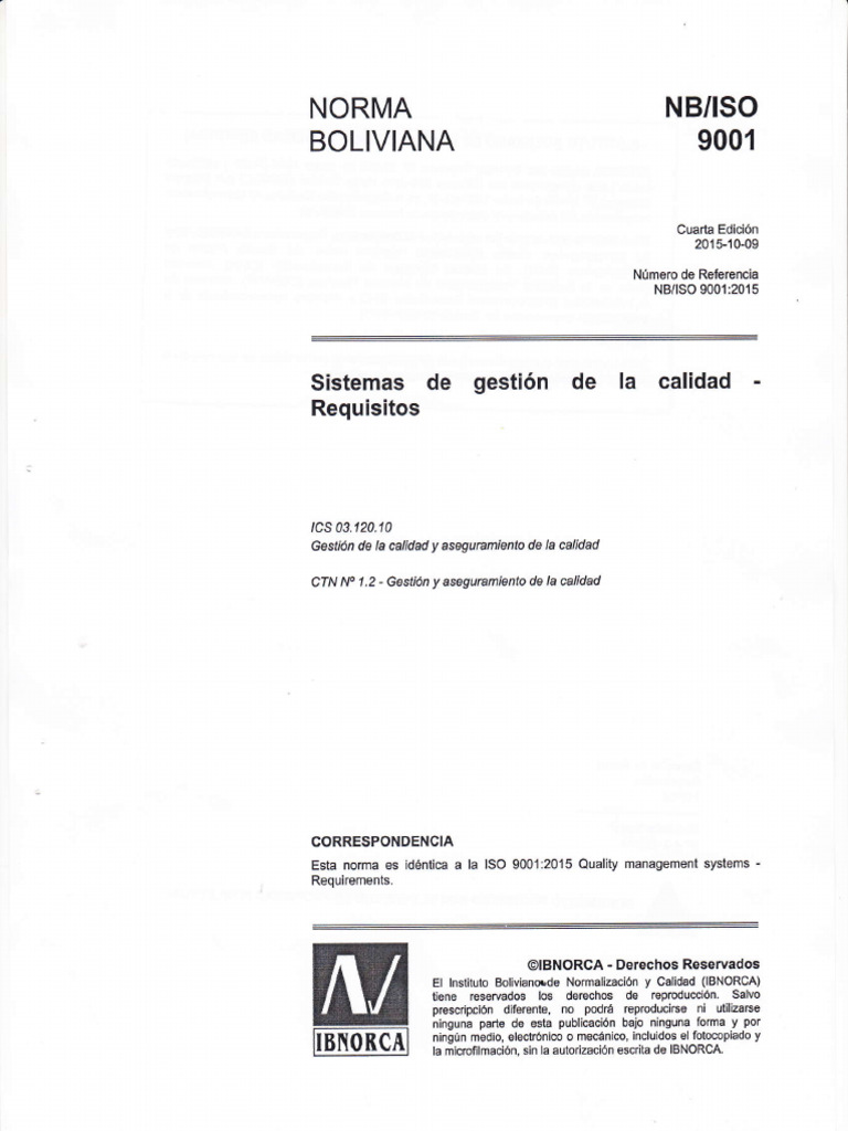 Norma Boliviana ISO 9001:2015 Calidad | PDF | Gestión de la calidad ...
