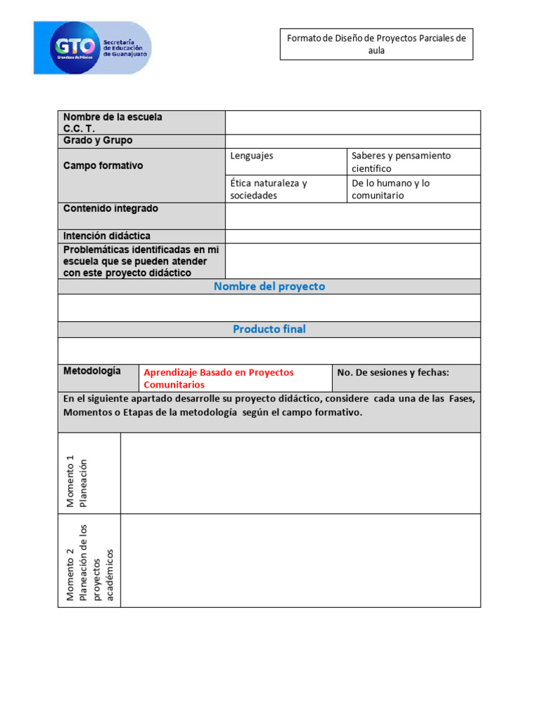 Formato de Planeación de Un Proyecto Parcial de Aula | PDF | Evaluación ...