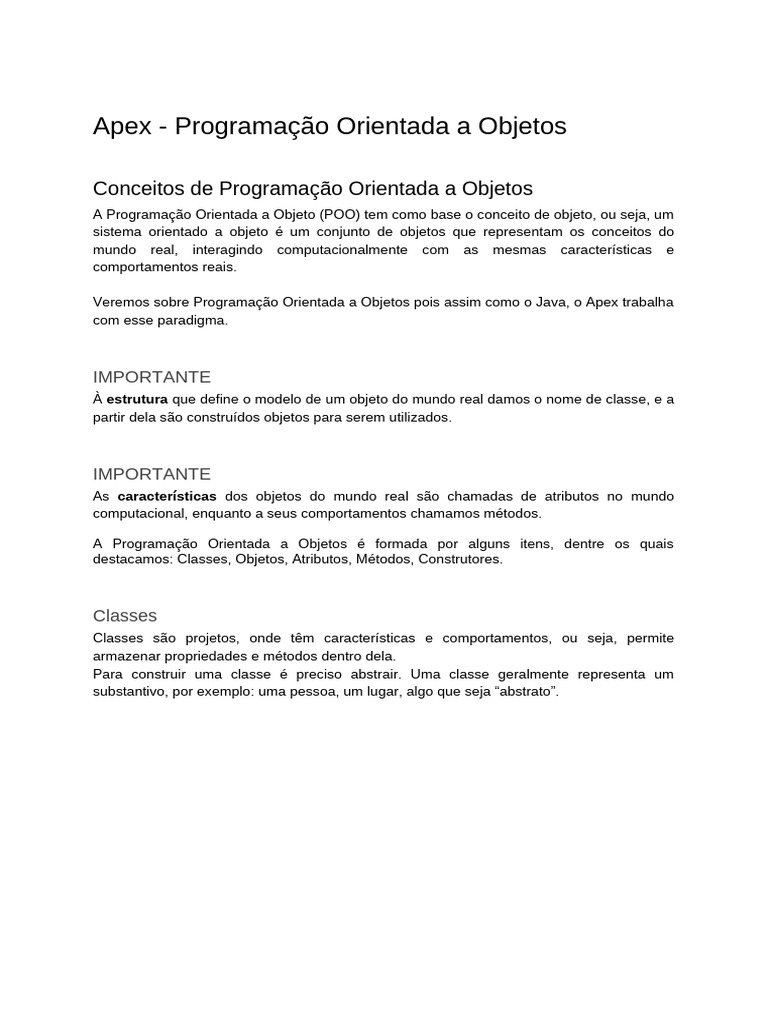 Apex - Programação Orientada A Objetos | PDF | Classe (programação de ...