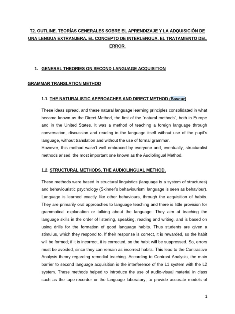 Interlanguage and Error Treatment in Learning | PDF | Second Language ...