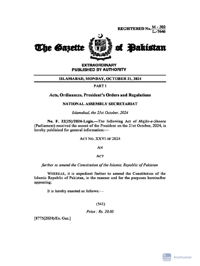 Gazette Notification of 26th Constitutional Amendment | PDF