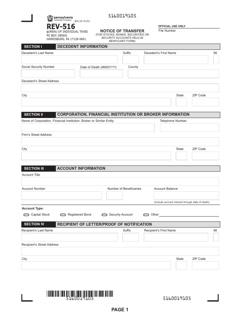 Pennsylvania REV-516 Transfer Instructions | PDF | Probate | Private Law