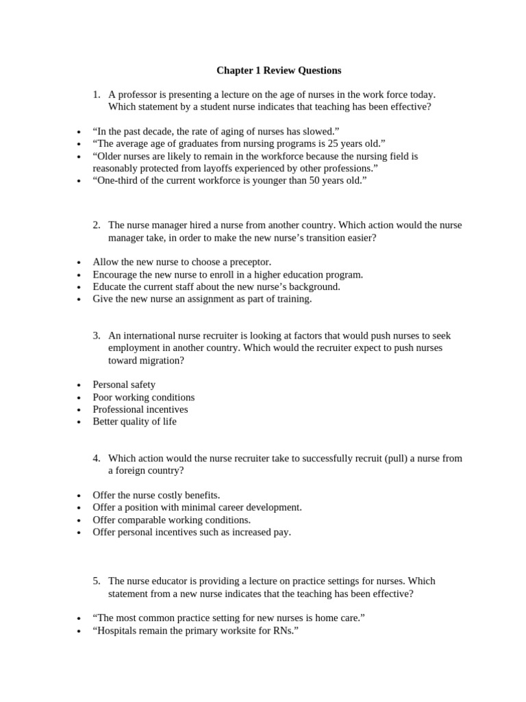Nursing Education Review Questions | PDF | Nursing | Profession