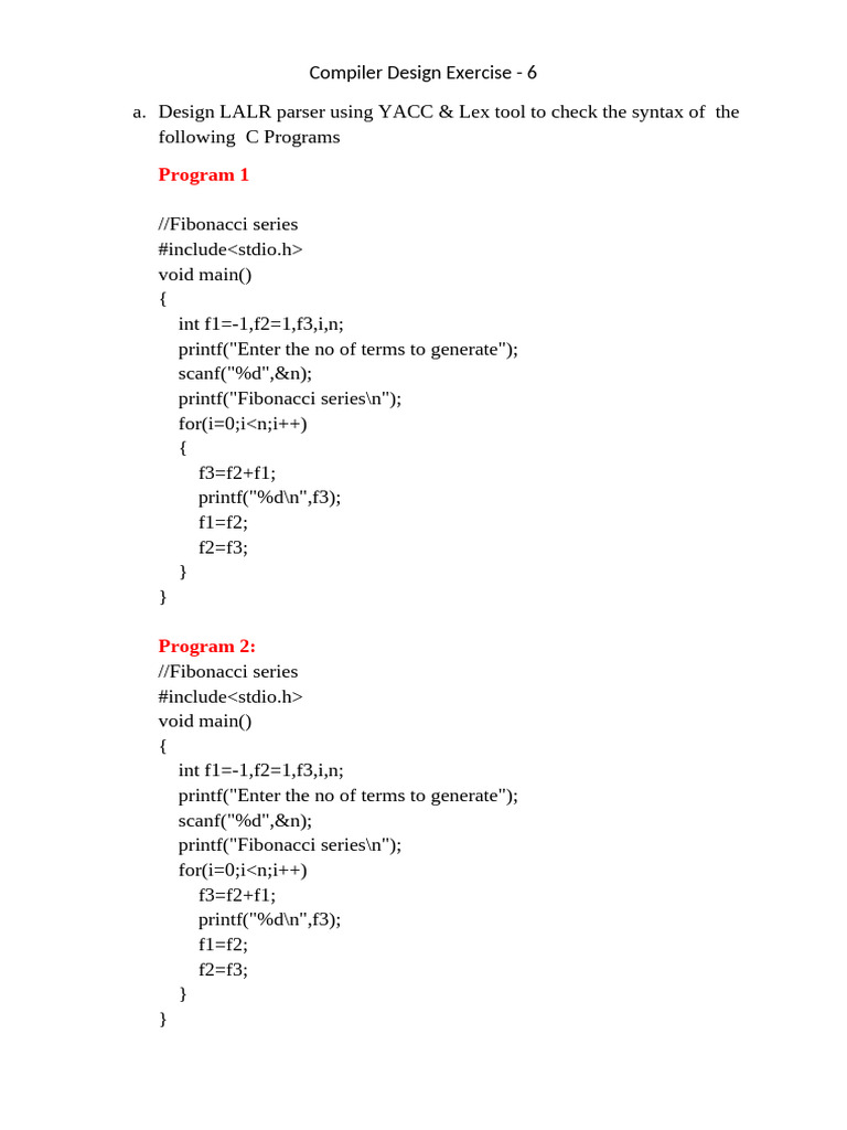 Compiler Design Lab Ex6 | PDF