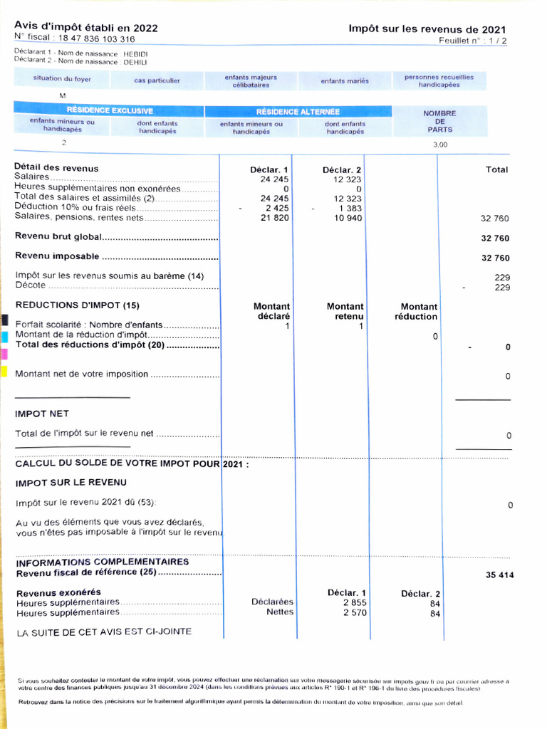Avis d'impôt sur le revenu 2021 | PDF | Impôt sur le revenu | Revenus