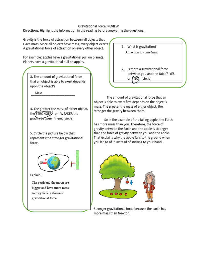 Jordan Webster - Gravitational Force Review Worksheet | PDF | Gravity ...
