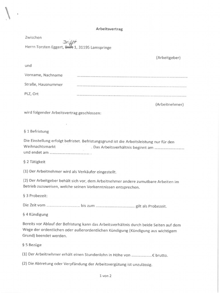 Arbeitsvertrag 1 | PDF