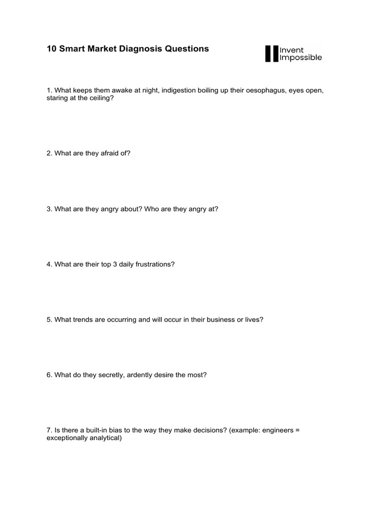 10 Smart Market Diagnosis Questions | PDF | Knowledge | Cognition