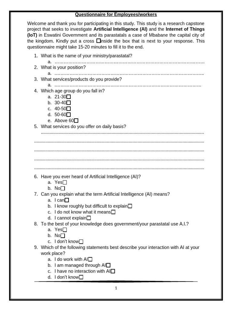Questionnaires For Employees | PDF | Artificial Intelligence ...