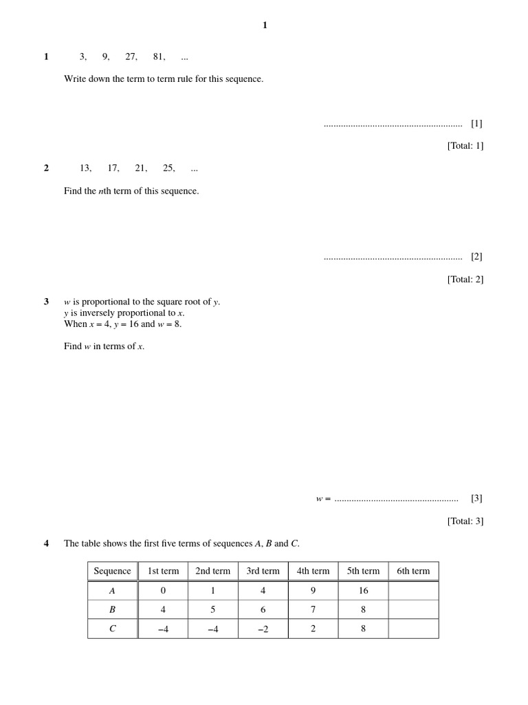 Test 1 Proportion, Iequalities and Sequences | PDF | Numbers | Algebra