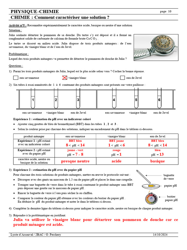 Caractérisation des solutions acides et basiques | PDF | Ph | Acide