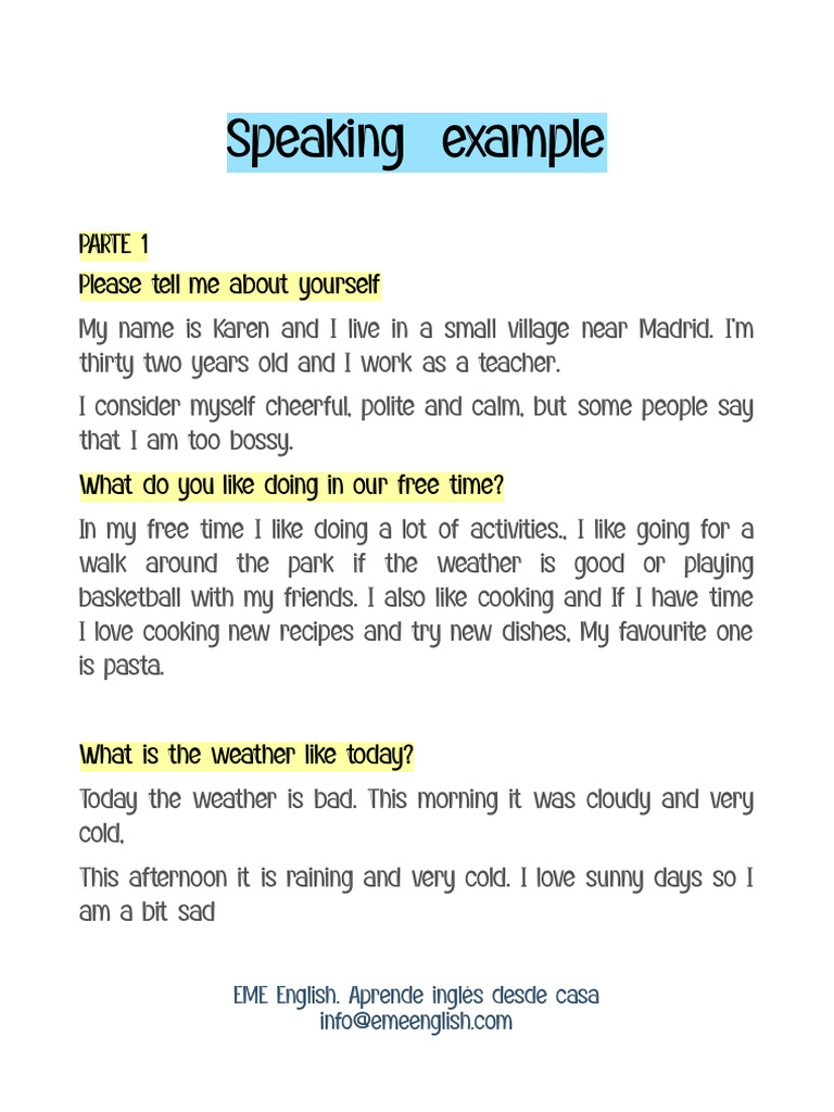 Speaking Examples for EME English | PDF | Clothing
