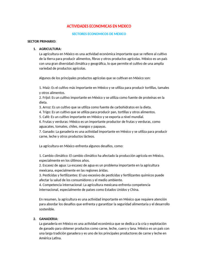 Actividades Economicas en Mexico | PDF | Agricultura | Bancos