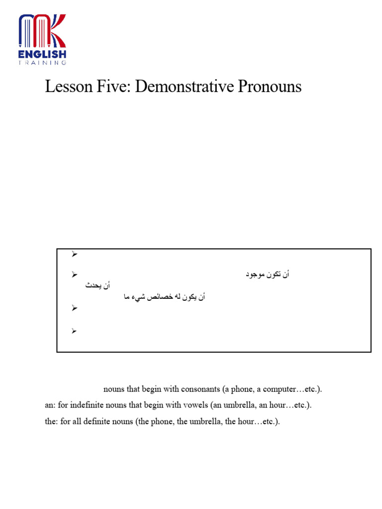 Lesson 5 (Demonstrative Pronouns) - 053001 | PDF | Noun | Plural